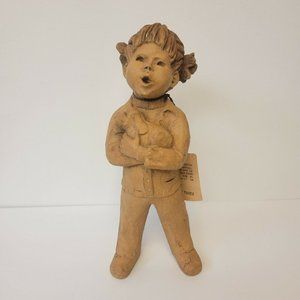 Lee Bortin Clay Sculpture Original Girl Holding The Puppy